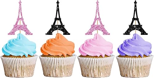 24 adornos para cupcakes de la Torre Eiffel, decoración de fiesta de boda, decoración de postre para despedida de soltera, decoración de fiesta de