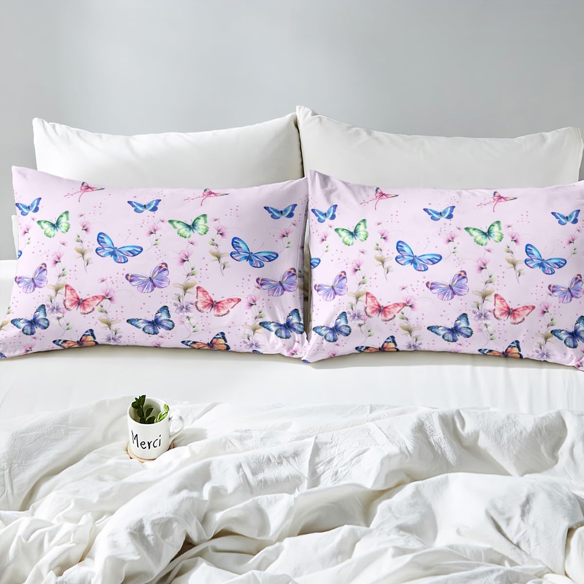 Homemissing Set di biancheria da letto per bambini con farfalle colorate e farfalle volanti, copripiumino per bambini, decorazione con animali, traspirante, collezione di biancheria da letto 2 pezzi,