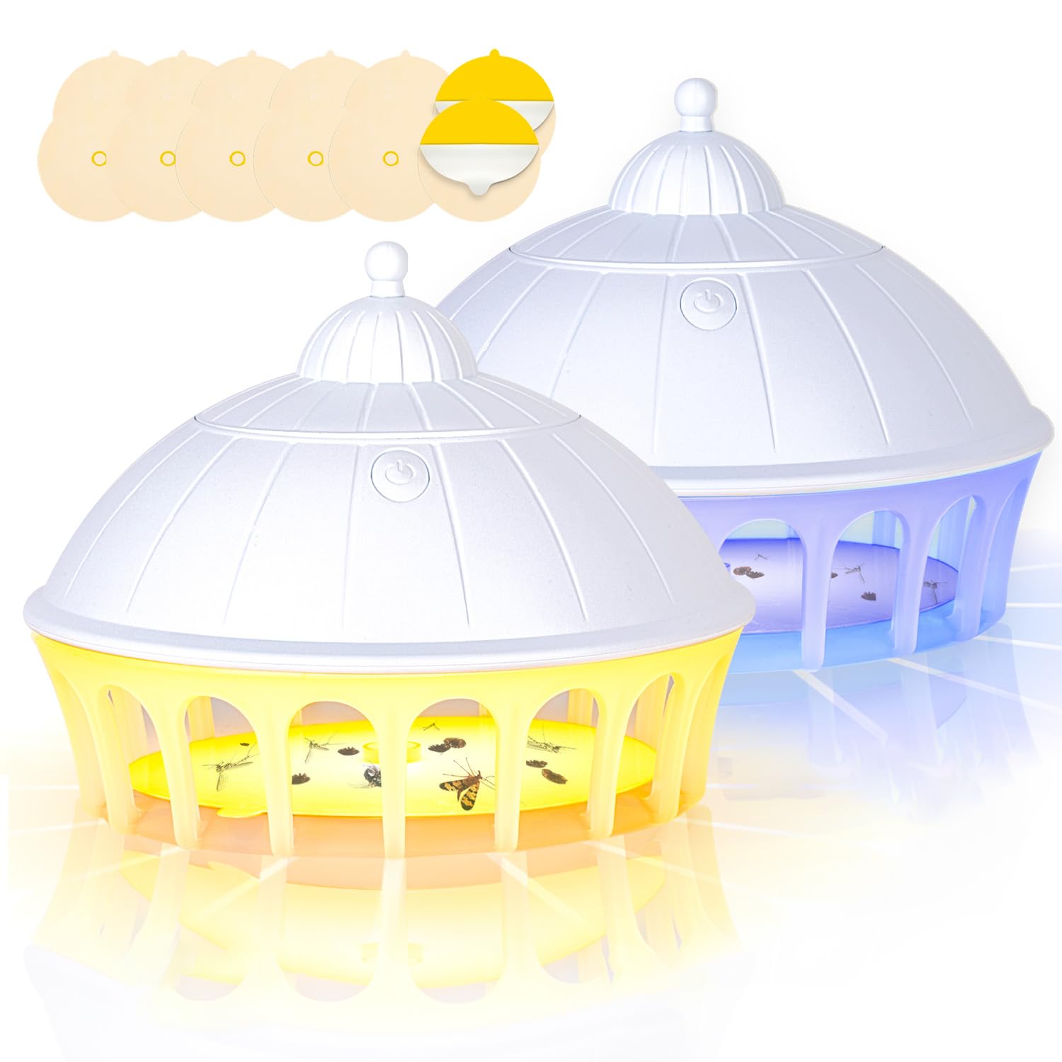 LZEXIN Flea Traps Kit, 2pcs Fleas Trap Lamps with 10pcs Sticky Discs, Battery/Type-C Powered Fleas Light Traps Flea Catchers for Home, Pet Safe, Odorless(Palace Shape)