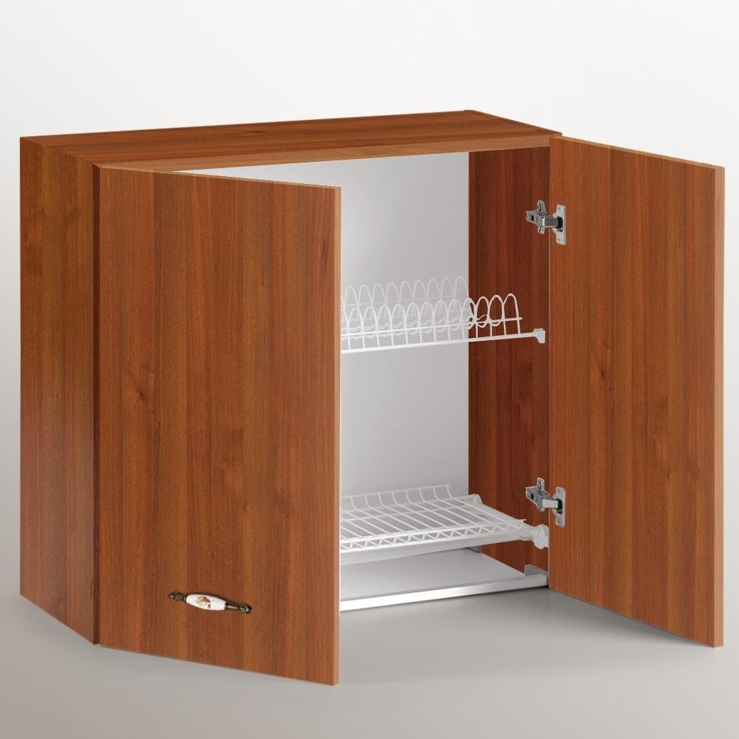 Linea Azzurra Scolapiatti Pensile Cucina Sospeso con 2 Ante e 2 Ripiani Mobile in Legno Made in Italy H72xL80xP32 cm Facile da Montare (Noce Antico)