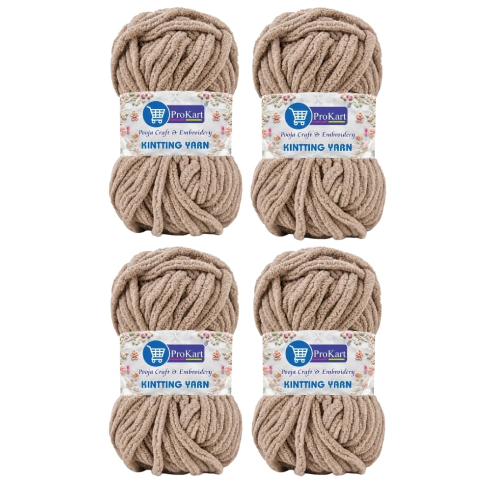 ProKart Premium Blankie Wool, Plush & Cuddly, Chenille Yarn Supersoft Hand Knitting Wool Ball | Blanket Thick/Mottu Yarn Ball Suitable for Hand Knitting and Crocheting for Baby, Adult, Sweaters, caps, Throws, Home Furnishing, Scarves, Blankets (Scotch Mist, 100gms x 4 Pack)