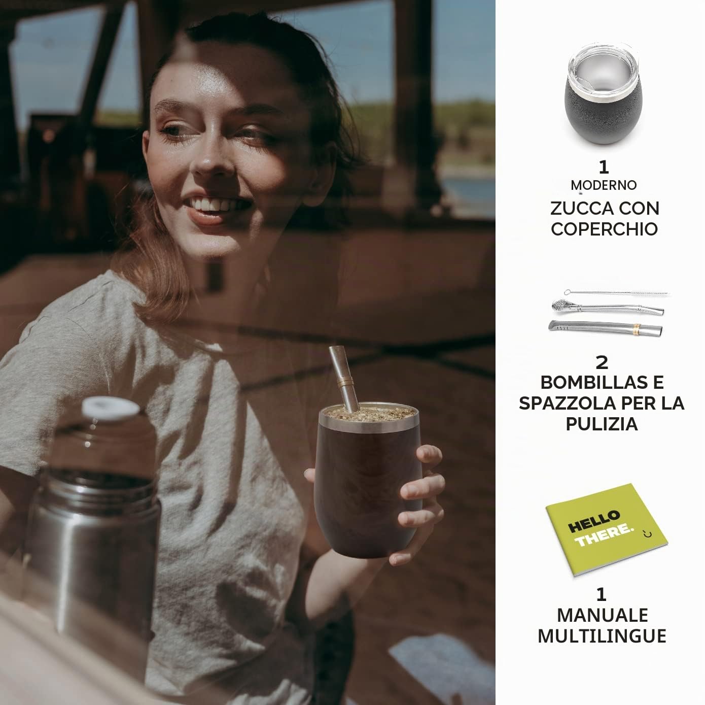 BALIBETOV Mate Argentino - Set Yerba Mate (Tazza Mate) - Acciaio Inossidabile 18/8 a Doppia Parete - Include Due Bombilla Mate e Una Spazzola per la Pulizia - Set Mate Argentino Autentico