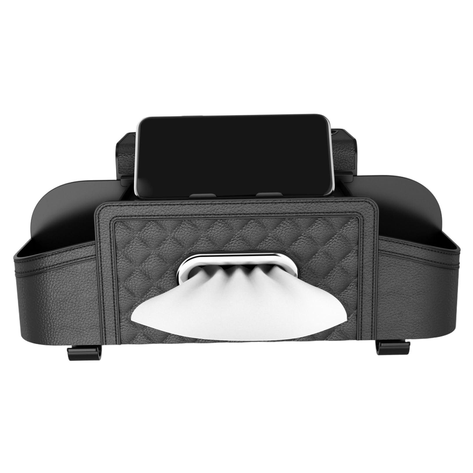 Backseat Organizer 2 Cup Holders with Tissue Box and Hooks, Heavy Duty Car Back Seat Storage for Drinks Snacks and Travel Essentials