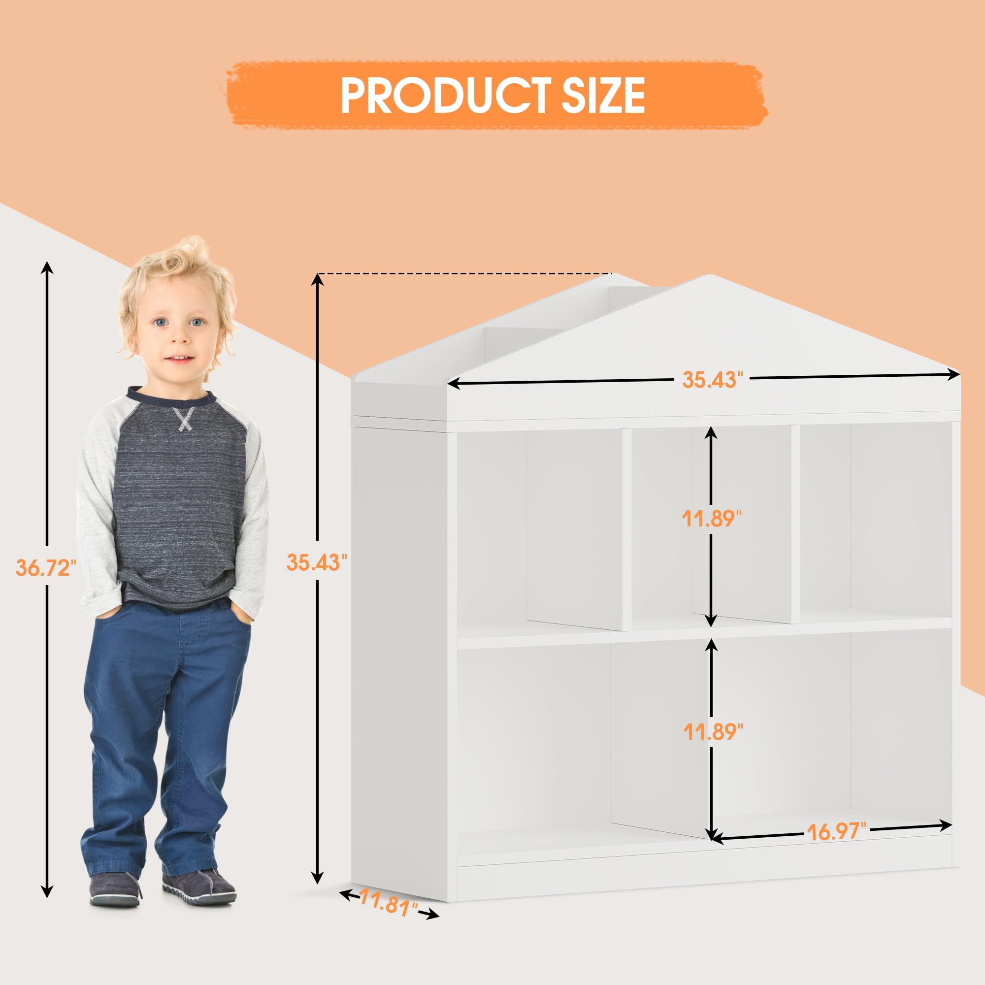 GarveeHome Estantería Infantil Blanca de Madera con 5 Compartimentos y Techo - Organizador Moderno para Libros y Juguetes Habitaciones Infantiles, aulas y Salas de Juegos - Blanco