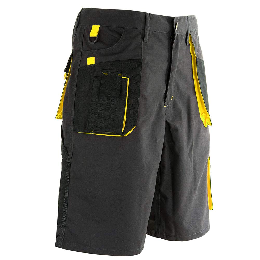 REIS, Pantalon de Travail Court pour Hommes, 270g/m², 65% Polyester 35% Coton, Noir-Jaune, Taille: XL