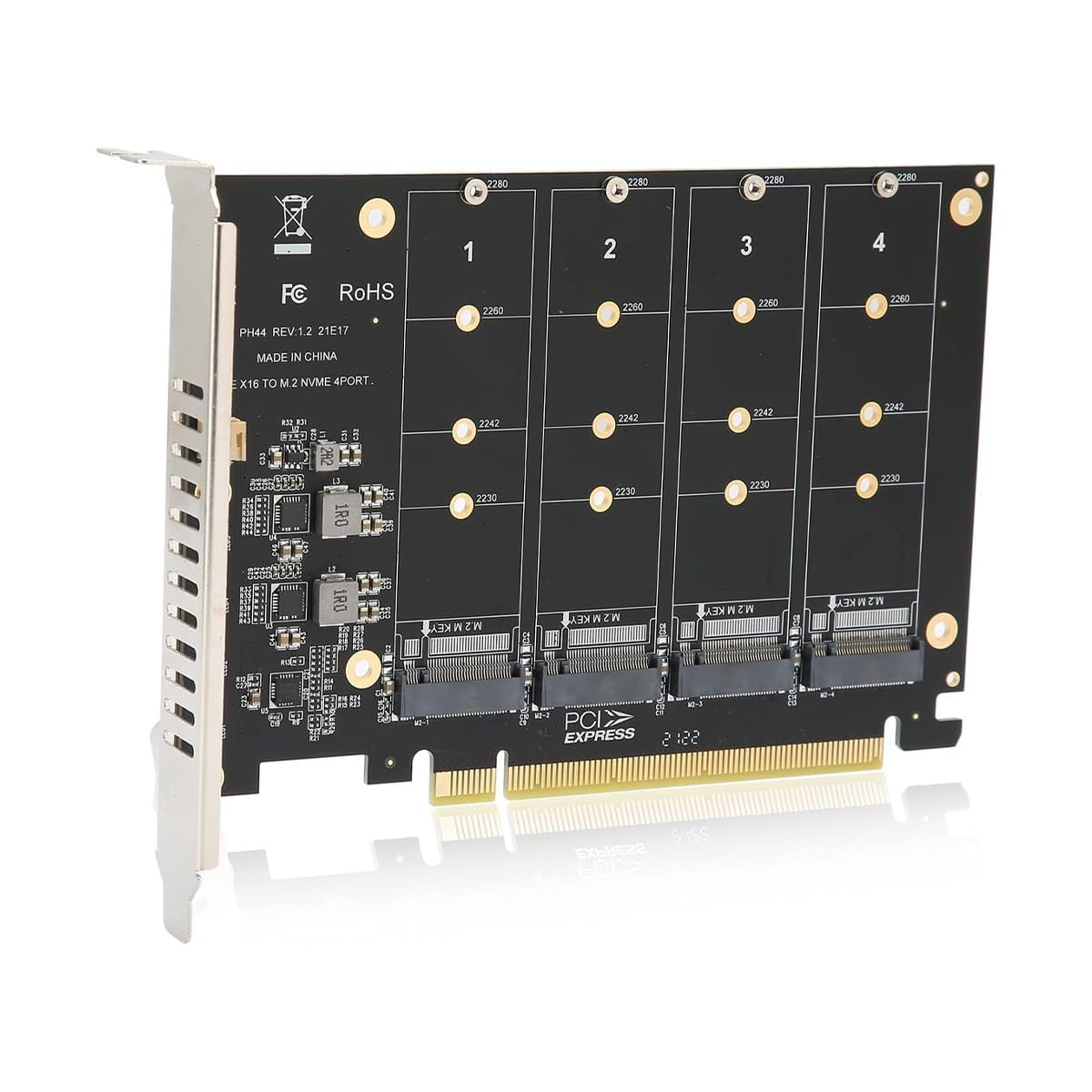 Sarini Carte d'extension de contrôleur hôte 4 Ports NVMe vers PCI-e, Prise en Charge 2230 2242 2260 2280, Adaptateur M.2 NVME vers PCIe X16 (Noir)