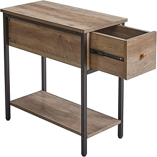 Aibiju Nightstand Table Mini Side Table with Drawer and Storage Shelves, Narrow Side Table Slim Sofa Side End Table for Small Spaces, Easy Assembly, ((Silver Gray)， YD-TM058Y