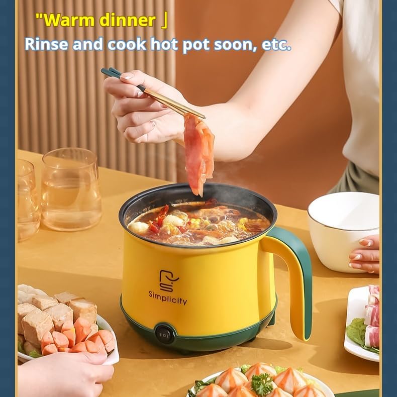 Miniatura 8 de Mini olla eléctrica con vaporizador, olla caliente antiadherente de 1.8L, cocina de ramen portátil, olla de cocción pequeña con control de potencia