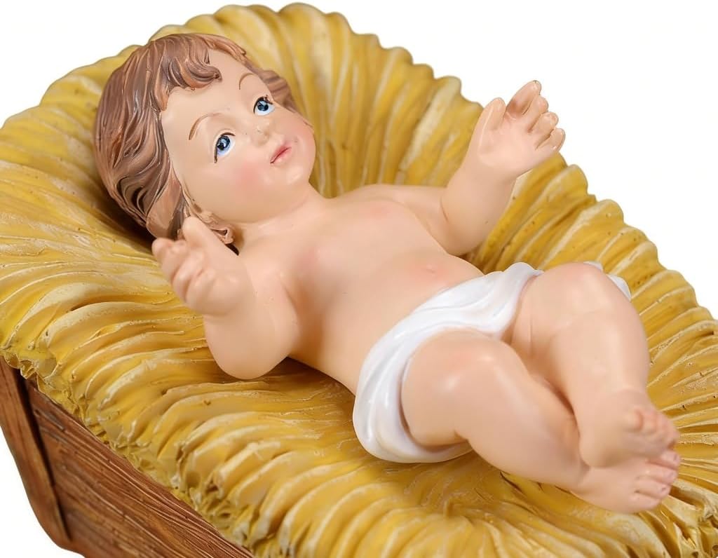 Small Nativity Statues Resin Baby Jesuses Figurines with Manger Christian Holiday Home Decors for Christmas Centerpieces