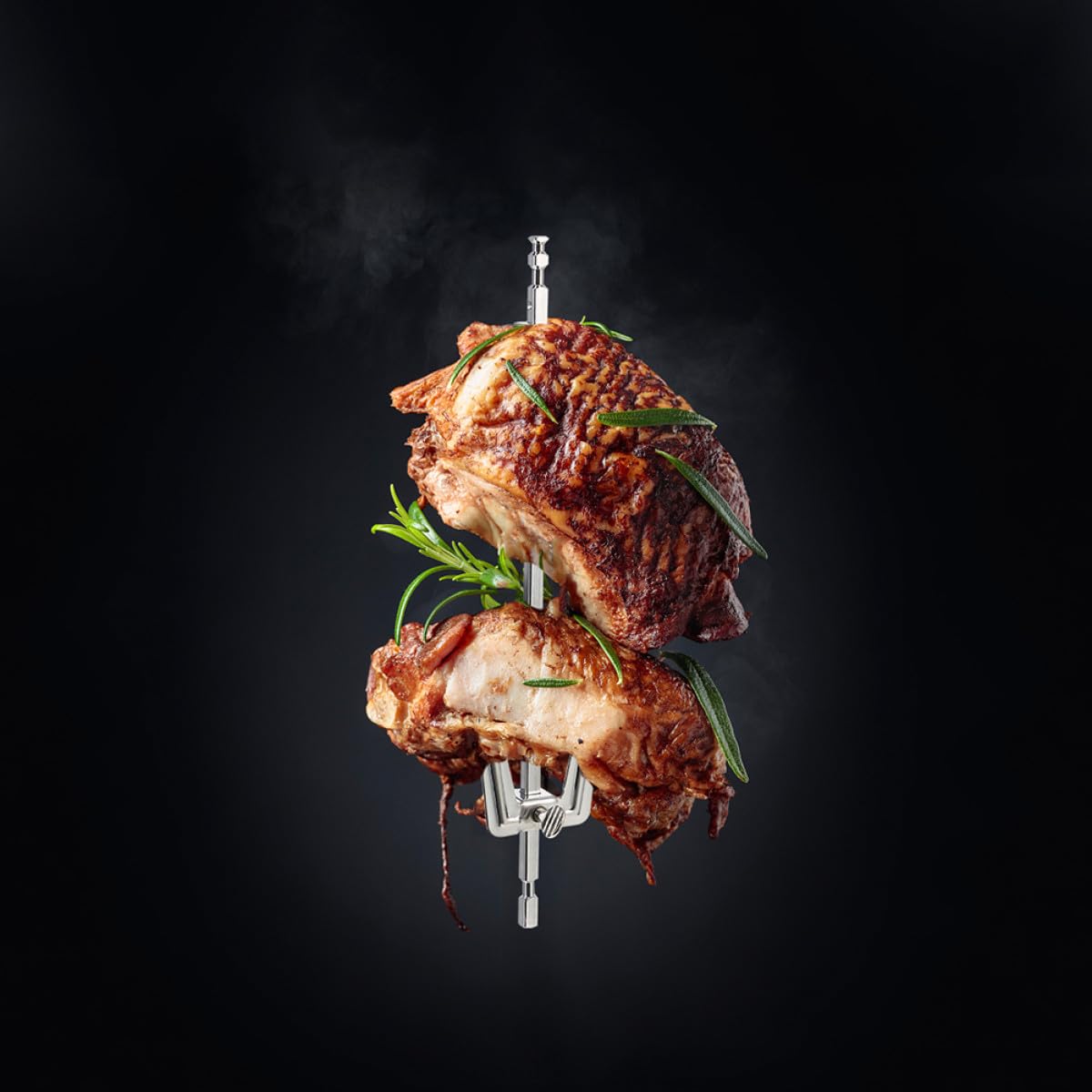 Forche Rotanti da Barbecue in Acciaio Inox 25cm 2 Pezzi | Argento, Antiruggine e Facili da Usare, per Pollo e Maiale, Accessori Bbq per Casa