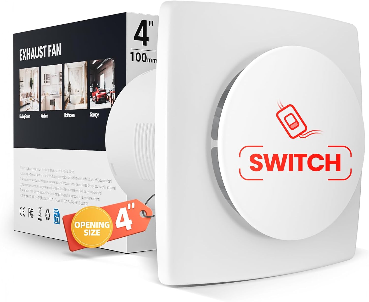 Bathroom Exhaust Fan with Switch, 2600RPM Upgraded Exhaust Fan 35dB Low Noise IPX4 Waterproof Household Ventilation Fans, Energy Saving Vent Fan for Attic Basement Garage Washroom P112A2 Bathroom Vent Fan with Switch P112A2 White