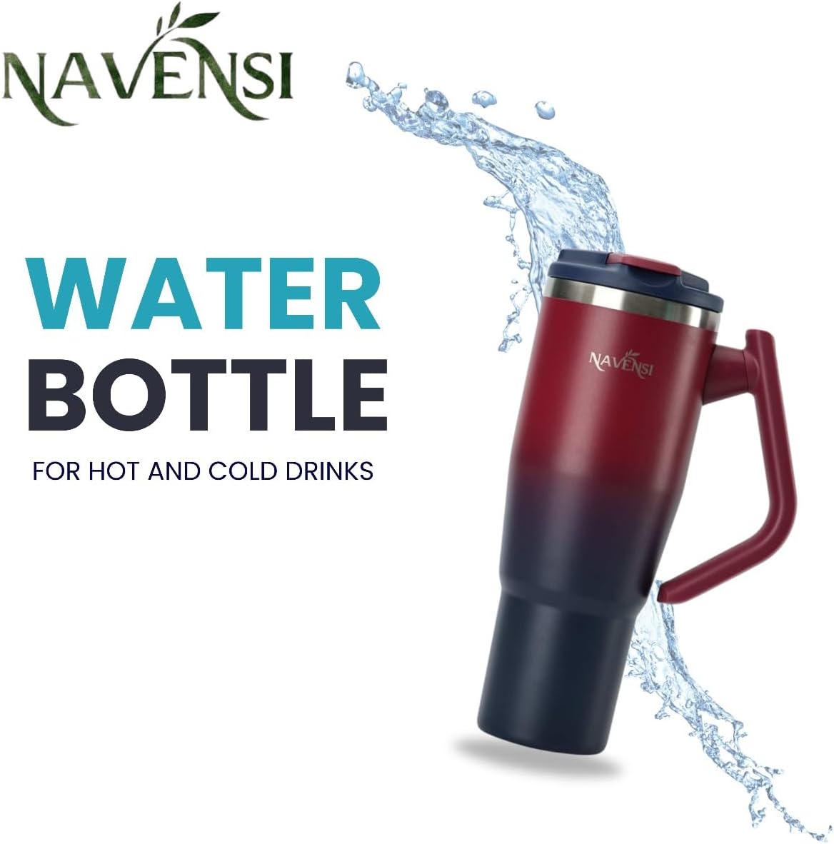 40oz Tumbler With Handle And Straw | Double Wall Stainless Steel Insulated Tumblers With Lids Leakproof Travel Cup, Keeps Drinks Cold & Hot, Durable, Water Bottle for Daily Use (Maroon & Navy)