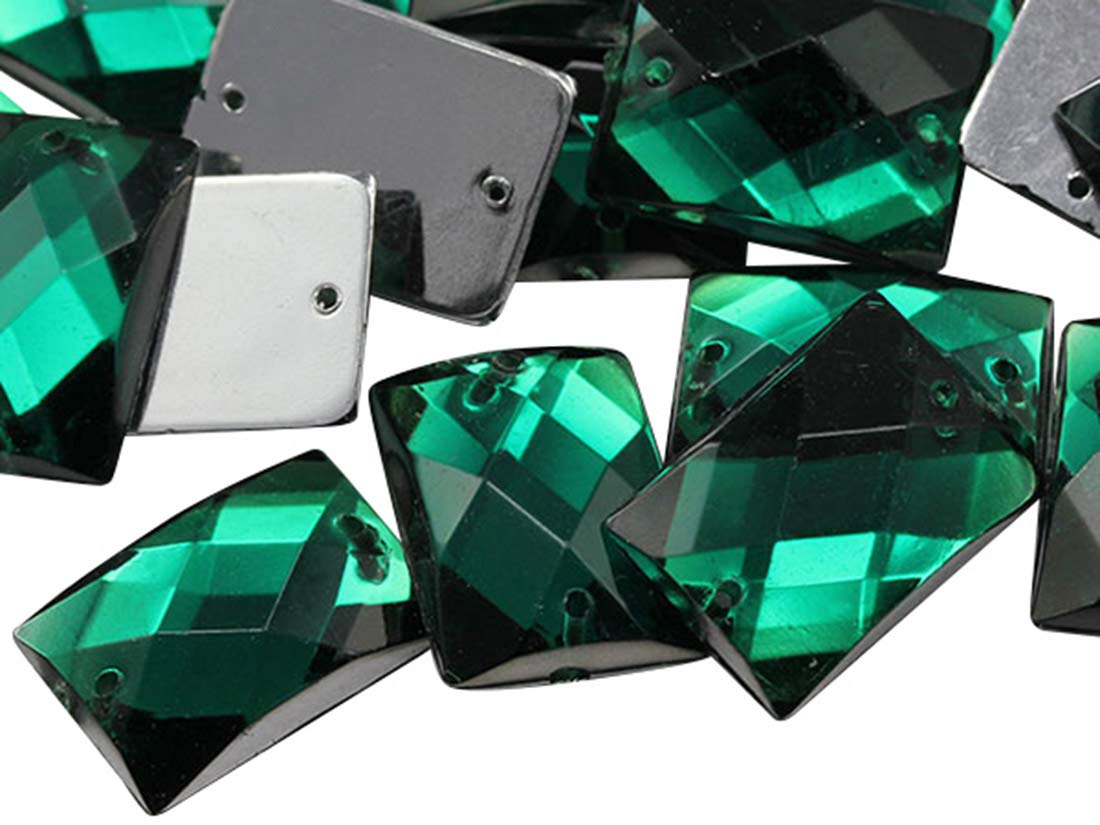 Allstarco 25x18mm Green Emerald CH18 Flat Back Rectangle Sew On Beads for Crafts Plastic Acrylic Rhinestones with Holes for Sewing Clothing Embelishments