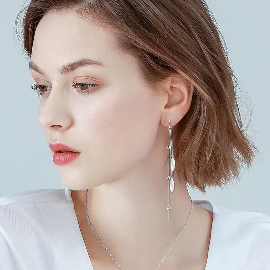POPLYKE 925 Sterling Silver Threader Earrings for Women Sterling Silver Through Long Chains Earrings Jewelry Gifts for Women - Image 4