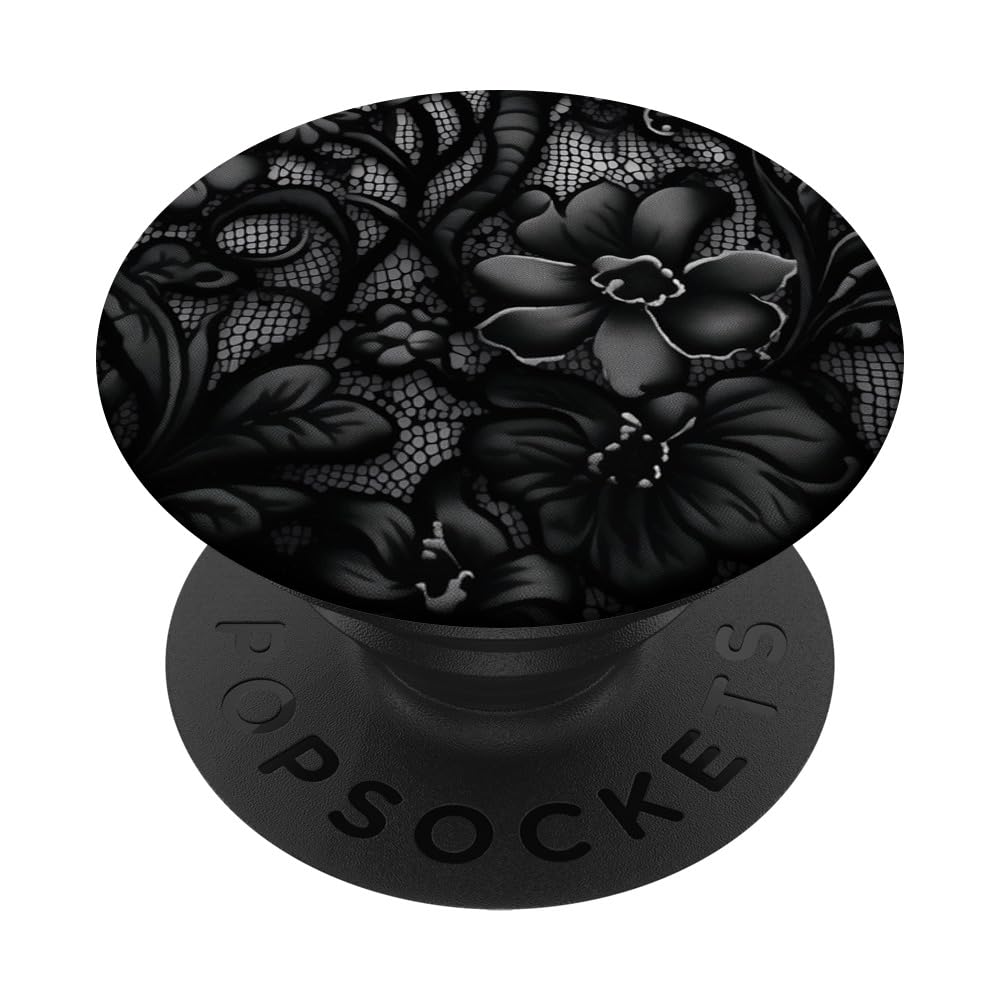Black Lace Floral Vintage Pattern PopSockets Standard PopGrip