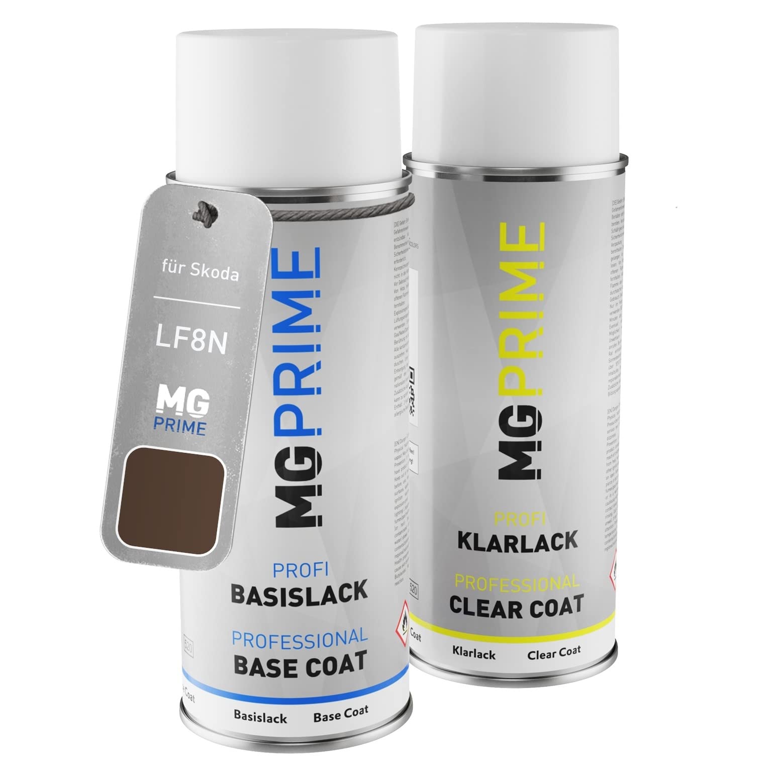 MG PRIME Autolack Sprühdosen Set für Skoda LF8N / 1M Mato Braun Metallic/Mato Brown Metallic Basislack Klarlack Spraydose 400ml