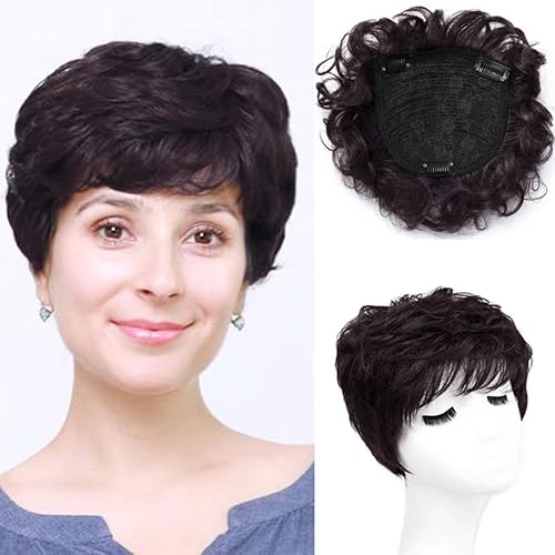 Miniatura 1 de Pieza de repuesto para cabello rizado natural, 5.1 x 5.1 in, cabello humano corto con clip en cabello ondulado para mujeres con cabello