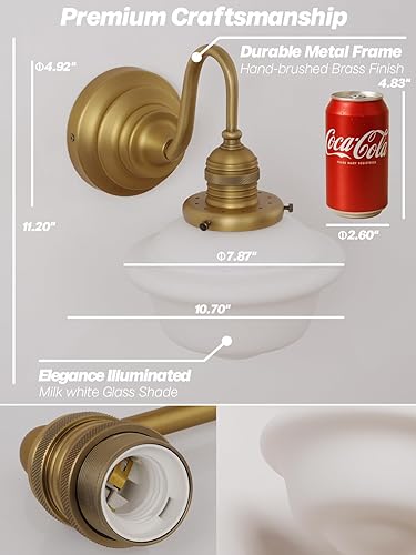 Miniatura 8 de Apliques de pared vintage de latón antiguo, lámpara de tocador de baño dorada con vidrio de leche, lámpara de pared para baño, espejo, sala de
