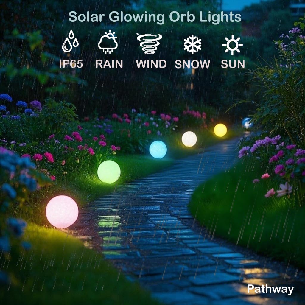 Luz solar de globo brillante de 8 pulgadas, lámpara solar de bola de jardín de 16 colores cambiantes, luz de orbe brillante con control remoto, globo de iluminación de paisaje impermeable con estaca 3