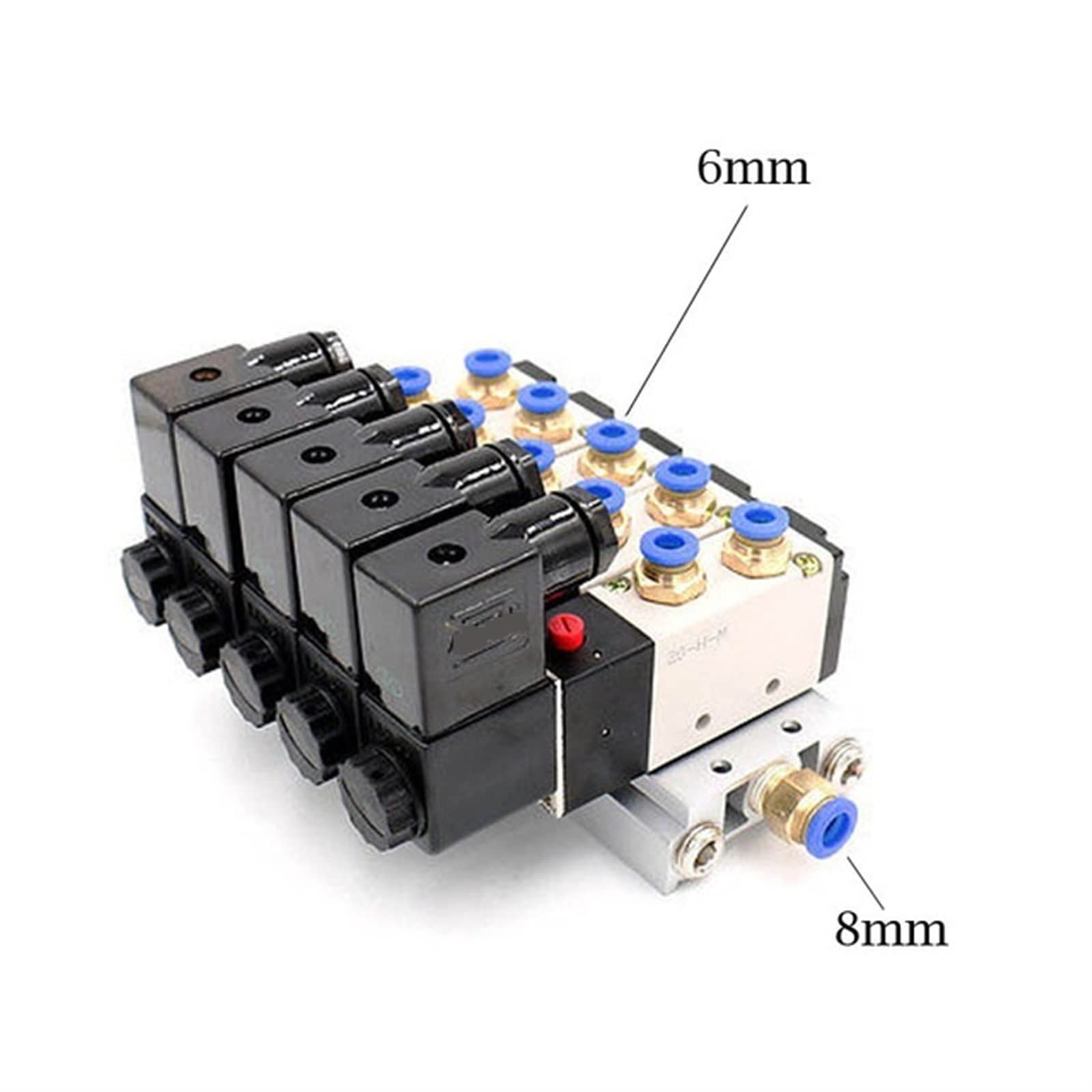 Pneumatyczny blok zaworu elektromagnetycznego 110/220V AC Multi Option 4V210-08 z kolektorem podstawowym cichym złączem 2/3/4/6-drożny 1 sztuka (5 wierszy 6 mm montaż, AC110V)