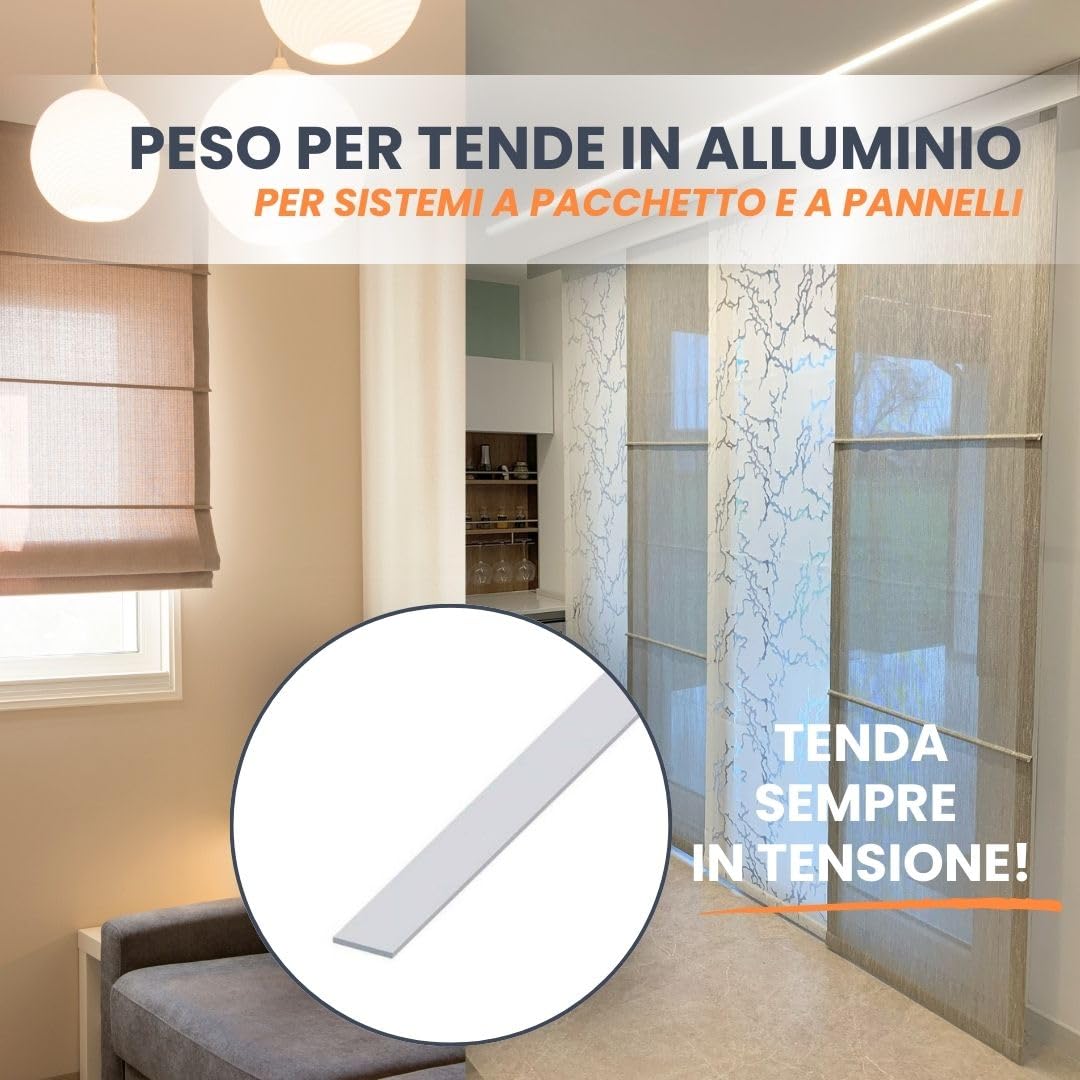 TENDAGGIMANIA Profilés en Aluminium blanc plein plat – Longueur 650CM– Hauteur 4CM– Épaisseur 2MM- Barre Aluminium Poids pour rideaux à panneaux et Store Bateau
