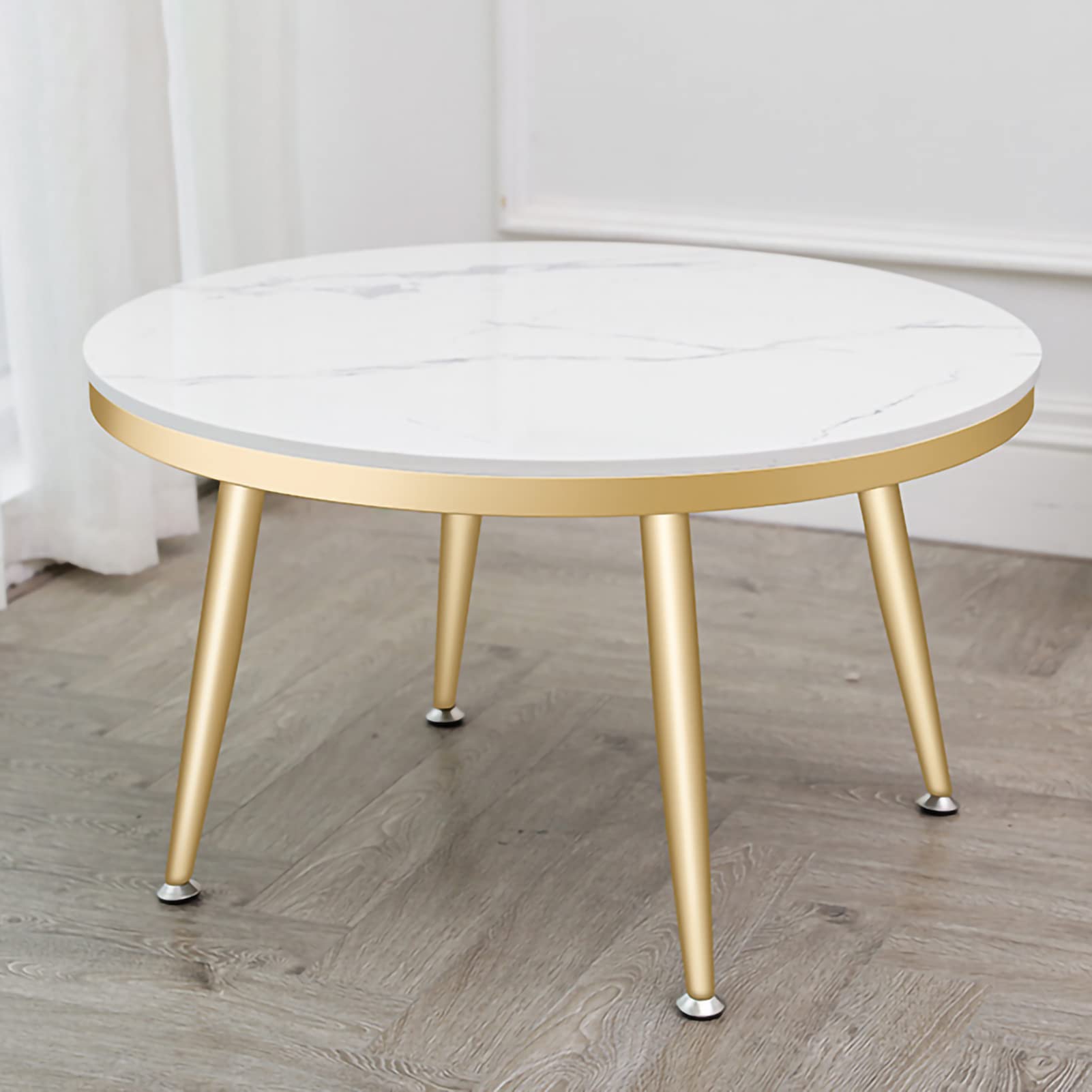 Table basse ronde marbre de prestige | Plateau texturé épais et structure métallique noble