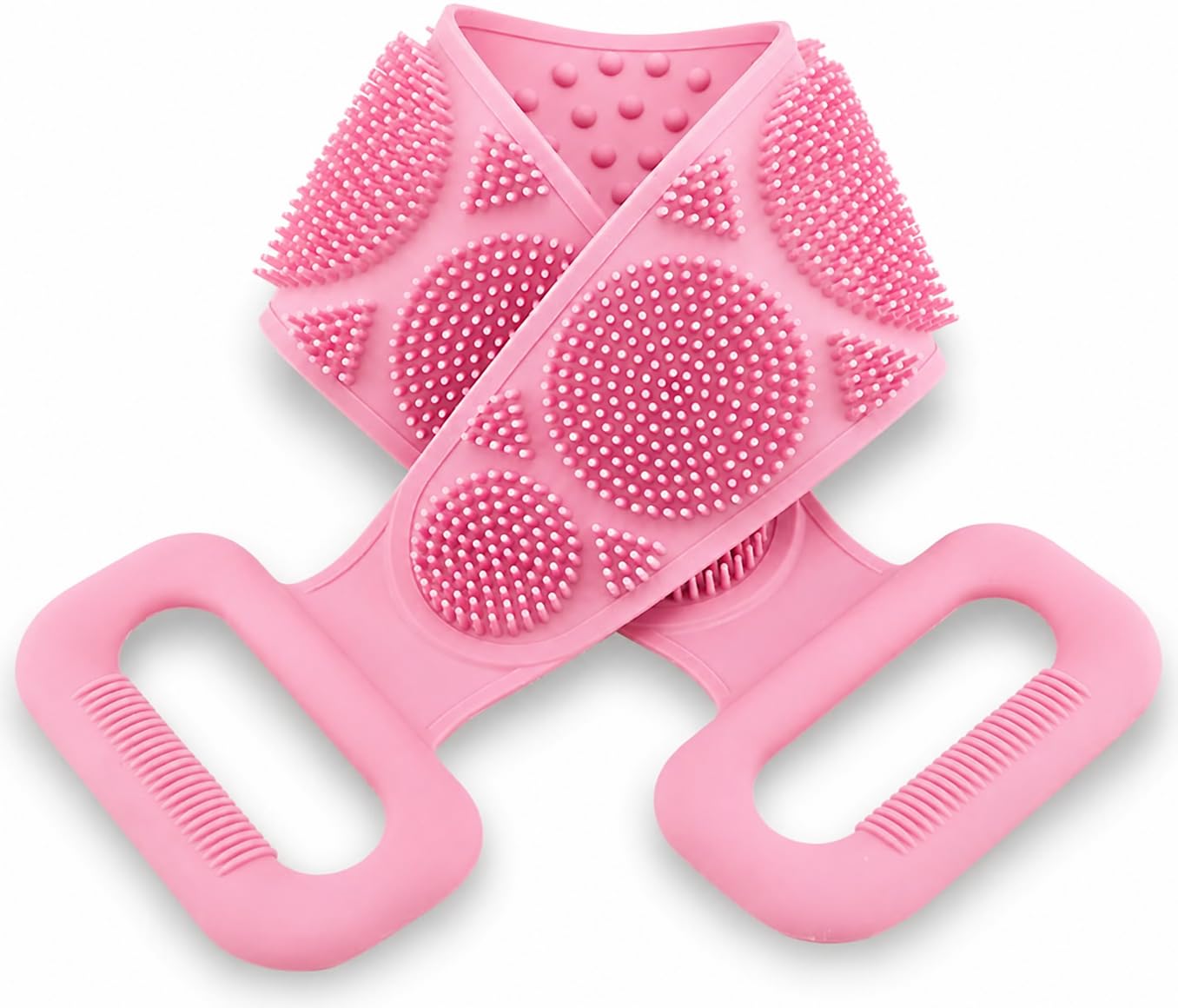 Kyrotech 70 cm Uzun Silikon Banyo ve Sırt Kesesi, Çift Taraflı Masaj Etkili Duş Lifi, Ölü Deri Temizleyici ve Kan Dolaşımı Artırıcı Pembe Sırt Temizleyici, Ergonomik Tutma Kollu Hijyenik Vücut Fırçası