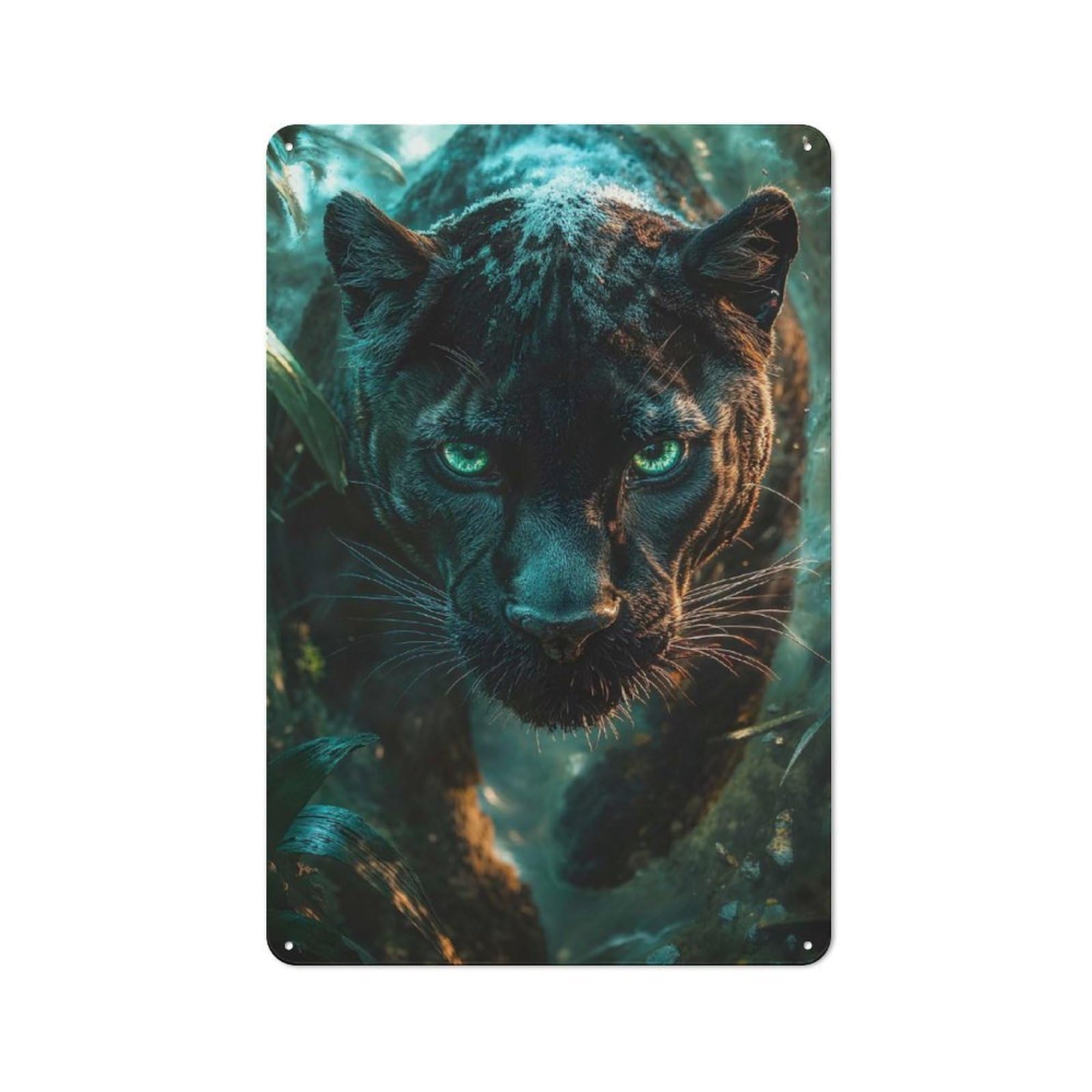 Junmoney Black Panther Close-Up Rustic Metal Sign 30X20cm For Guest Room Or Hallway, Suited To Hallway Wall Decor Fans