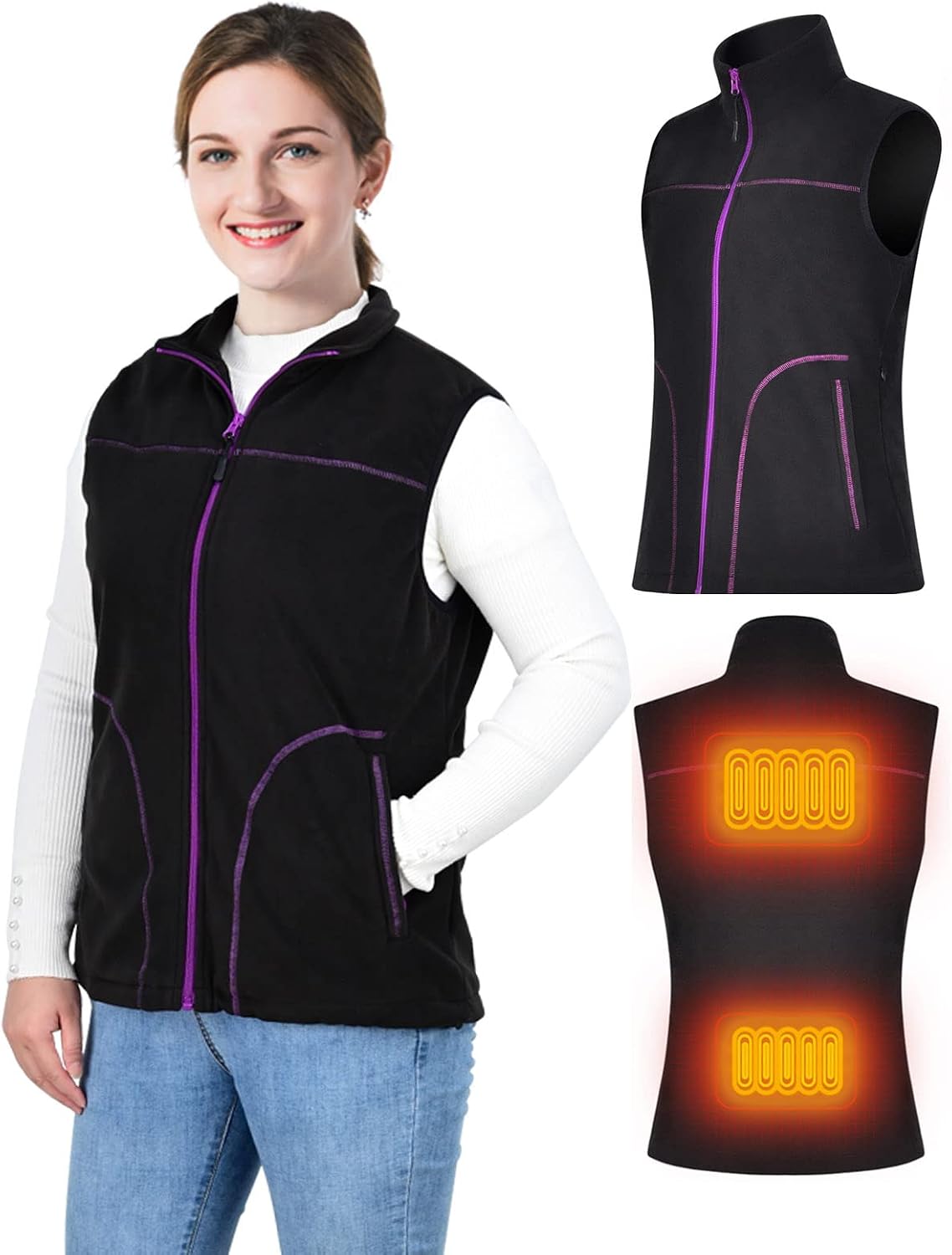 lychee Women's Lightweight Heated Vest Fashion Electric Warm Waistcoat Vestwith USB Battery Pack (Black, Large)