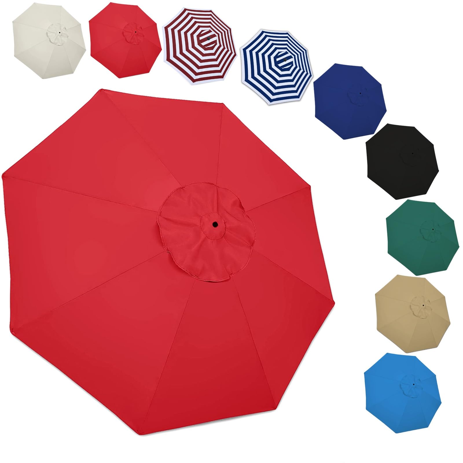 Plerile 6.6ft/9ft/10ft Patio Umbrella Replacement Canopy, 6 Ribs/8 Ribs Replacement Canopy Cover Fit Outdoor Garden Market Table Parasol, UV Sun