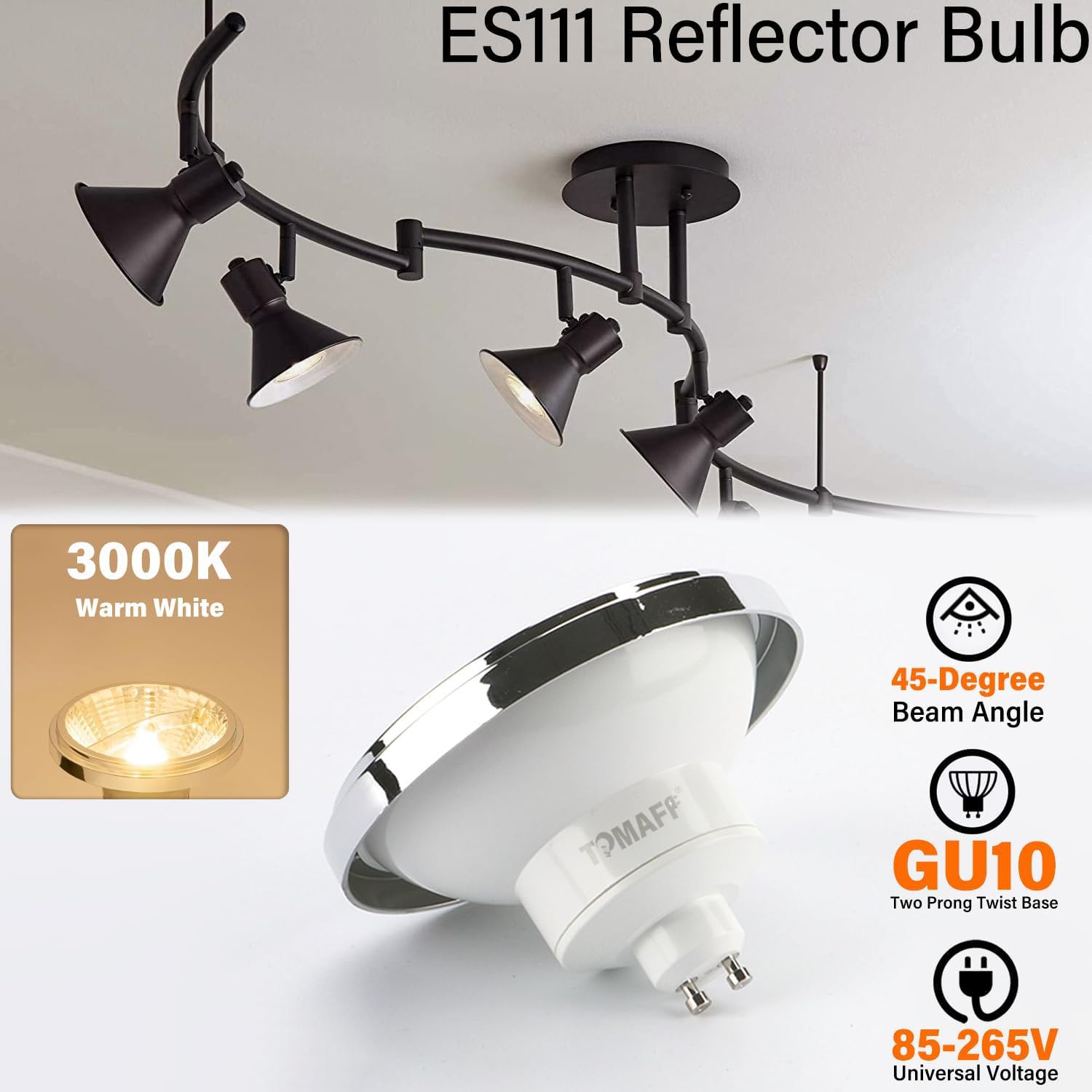 Bombilla LED ES111 GU10 de 15 W, 1500 lúmenes, reflector reflector (equivalente a 120 W), ángulo de haz de 45°, 85-265 V CA, no regulable (juego de 8)