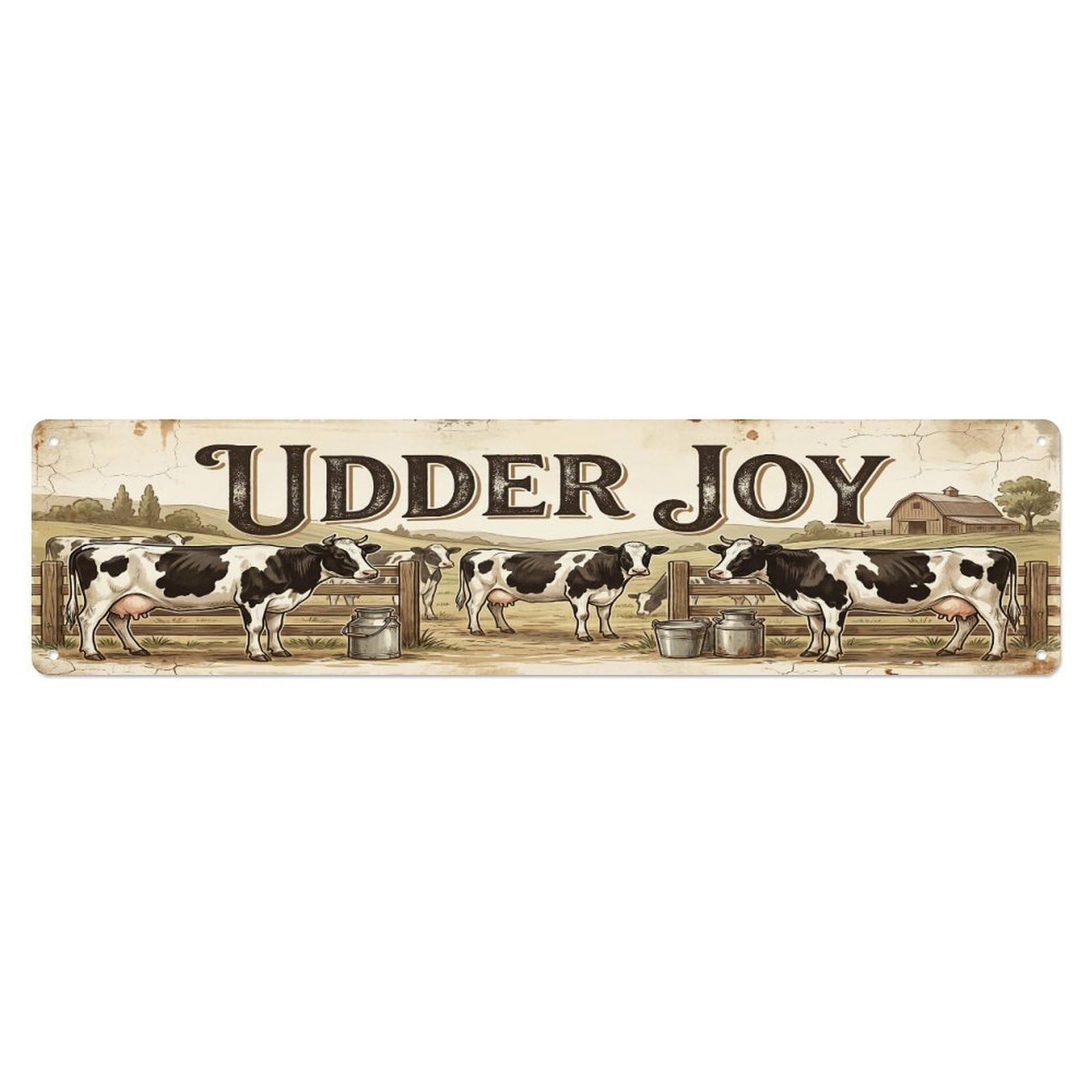 Vintage Pen Udder Cow Farmhouse Funny Cow Backyard Farm Metal Tin Sign Plaque Wall Decor for Cafe, Club, Garden Metal Poster 4x16Inch