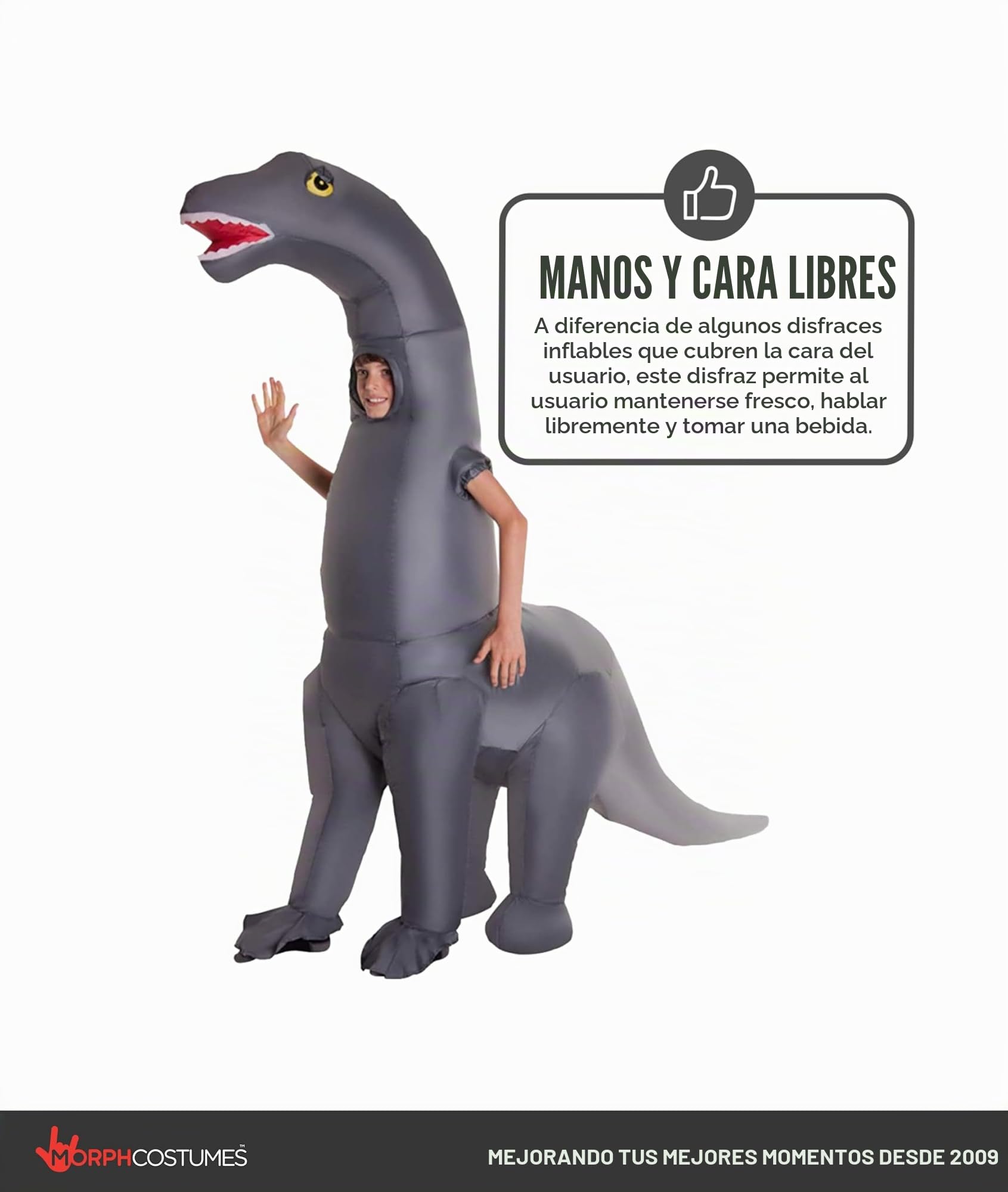 Morph Costumes Disfraz Dinosaurio Hinchable Niño Diplodocus Gigante, Disfraz Halloween Niños Talla Única | Mono Inflable Gris de Cuerpo Entero, Se Infla en Segundos, Perfecto para Halloween, Siempre un Éxito