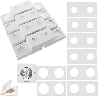 400 Pcs 8 Sizes Cardboard Coin Holder, 2x2 Inch Coin Flips Assorted, Coin Collection Holder, Coin Collecting Protector for Penny, Dime, Nickel, Quarter, Dollar in Coin Album Book with Clear Window