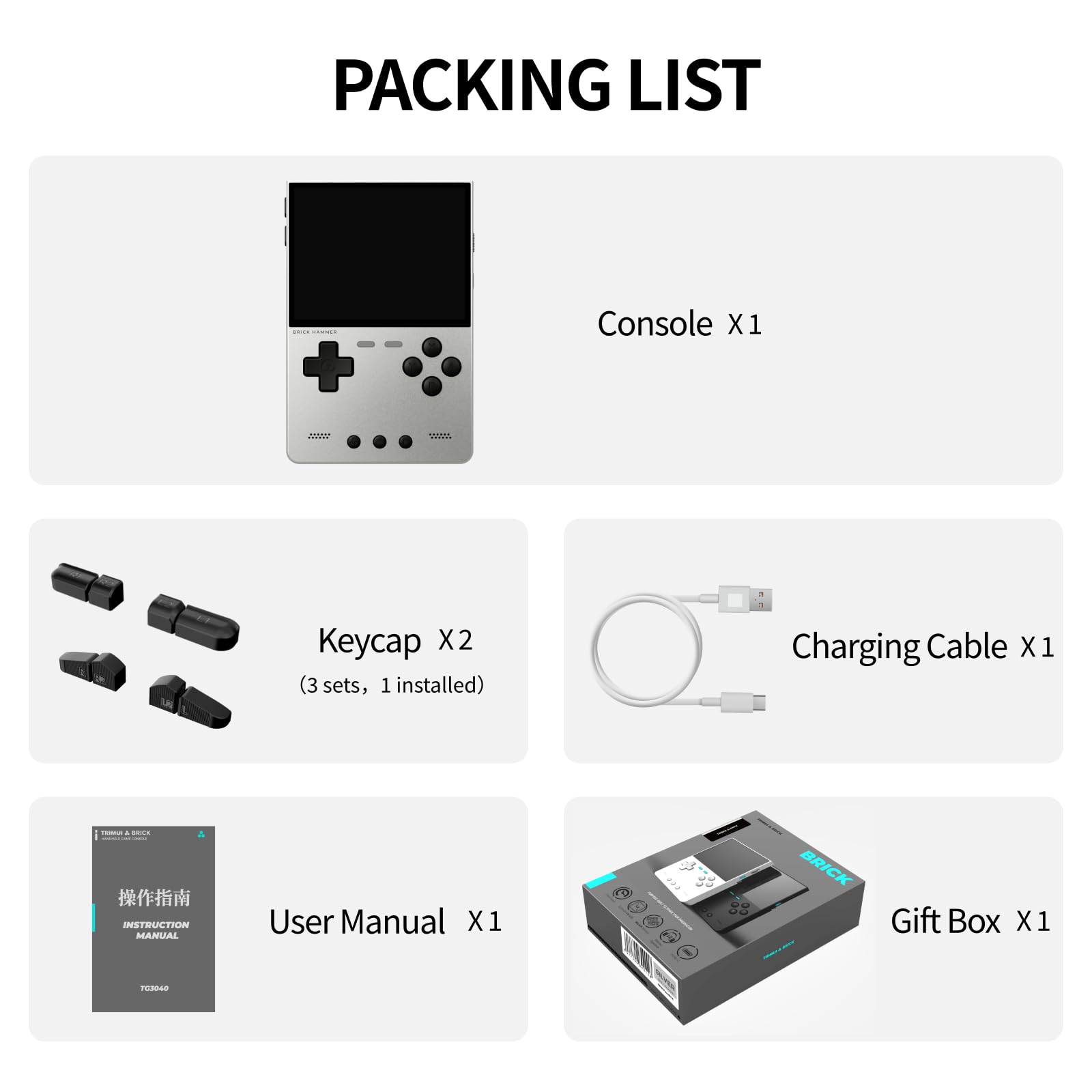 TRIMUI Brick Hammer Retro Console di gioco portatile - Corpo in lega di alluminio CNC in metallo, schermo IPS da 3,2 pollici, memoria 8 GB, espandibile a 1 TB, batteria integrata da 3000 mAh