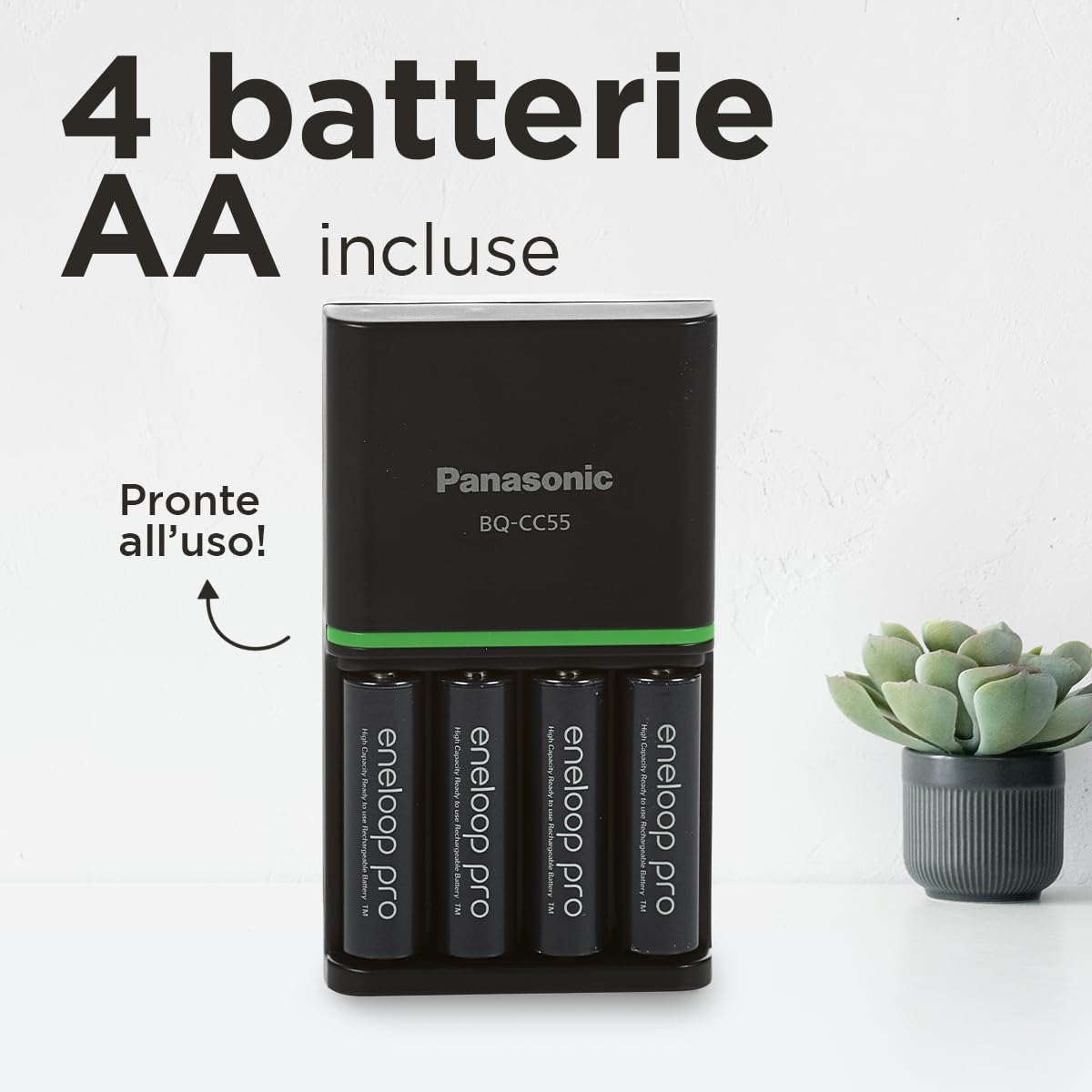 eneloop Caricabatterie SmartPlus per Batterie AA/AAA Ni-MH, Include 4 Batterie AA 2500mAh, Ricarica Rapida 2 Ore, con 10 Funzioni di Sicurezza
