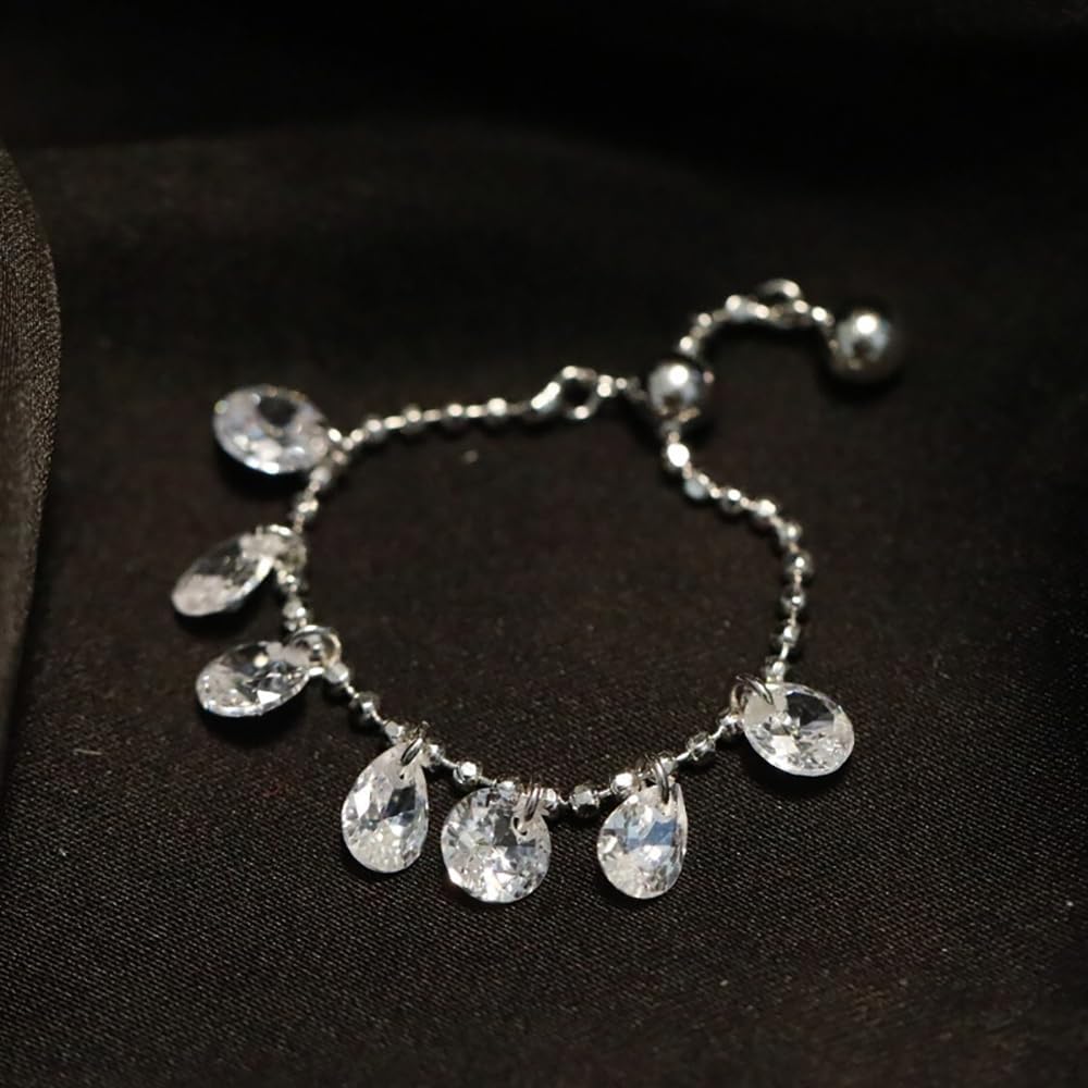 Diamond Beaded Ring for Women Crystal Solitaire Waterdrop CZ Charms Dangle Bead Ball Statement Adjustable Finger Rings Band Dainty Wedding Engagement Jewelry Gifts for Bridesmaid - Image 5