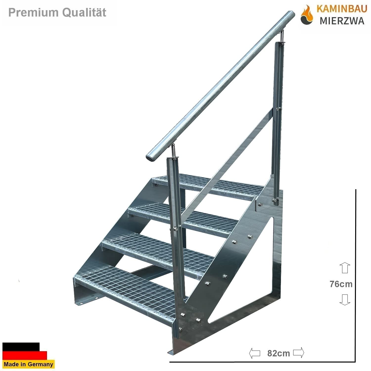 Scale con griglia in acciaio Premium 4 Gradini Scala autoportante Completamente zincata con ringhiera a destra - Dimensioni (L x L x H) 82cm x 80cm x 76cm