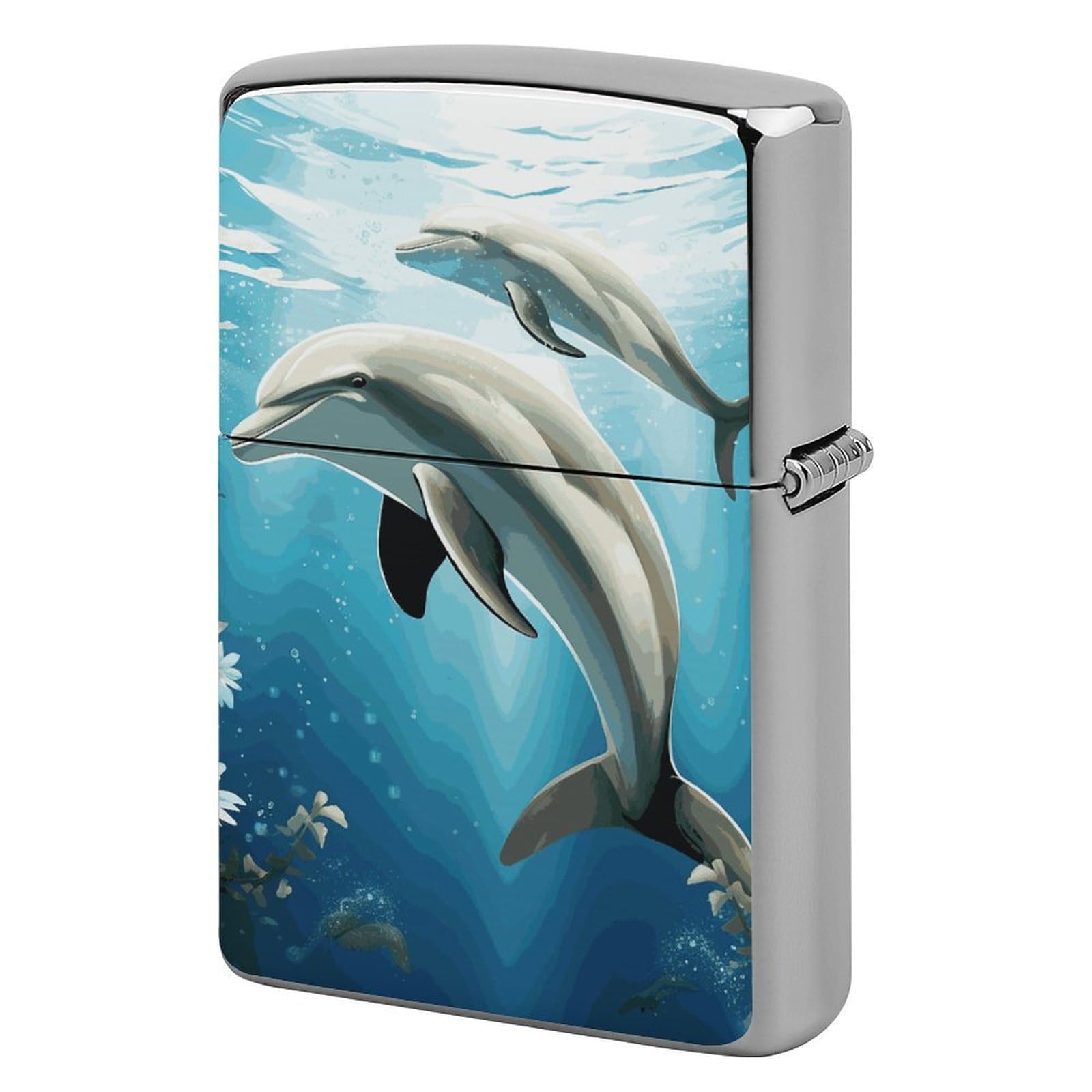 Kiss Dolphin Tale Lighter Case Vintage Metal Lighter Cover Reusable Lighter Protective Sleeve Unique Design Personalized Lighter Sleeve Holder Against Dust and Scratches