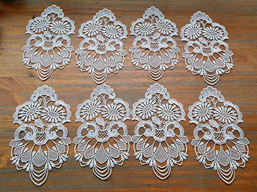 DOUKING 8 Pack Oval Lace Placemat Table Doilies Flower Embroidered Small Tablecloths Lace Decorative Mats for Tableware Crafts White 11 x 55 Inches White