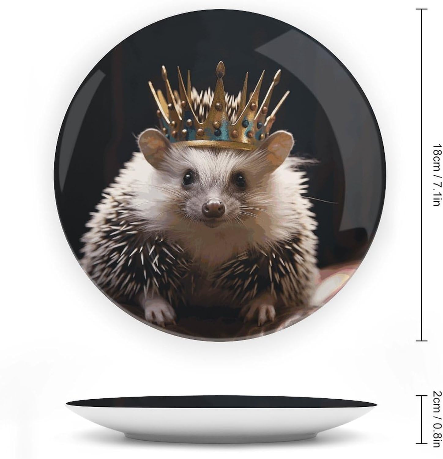 Crown with Hedgehog Ceramic Plate 10inch Decorative Bone China Wall Hanging Ornament Plates Bohemian Style Dinner Plate with Display Stand Cabinet Display Plates for Home Art Decor