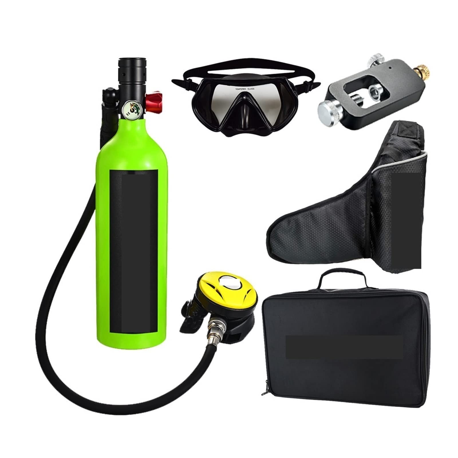 Respiratore subacqueo con cilindro di ossigeno, attrezzatura subacquea portatile per uso adulto, capacità 1 L, attrezzatura per il tempo libero all'aperto sicura e affidabile