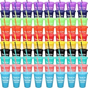 80 Pcs Thank You Gifts 16 oz Colorful Tumbler with Straw and Lid Plastic Reusable Cups Thank You Mug Tumbler Water Bottle Cold Drink Travel Mug for Kids Adults Birthday Party, 10 Colors