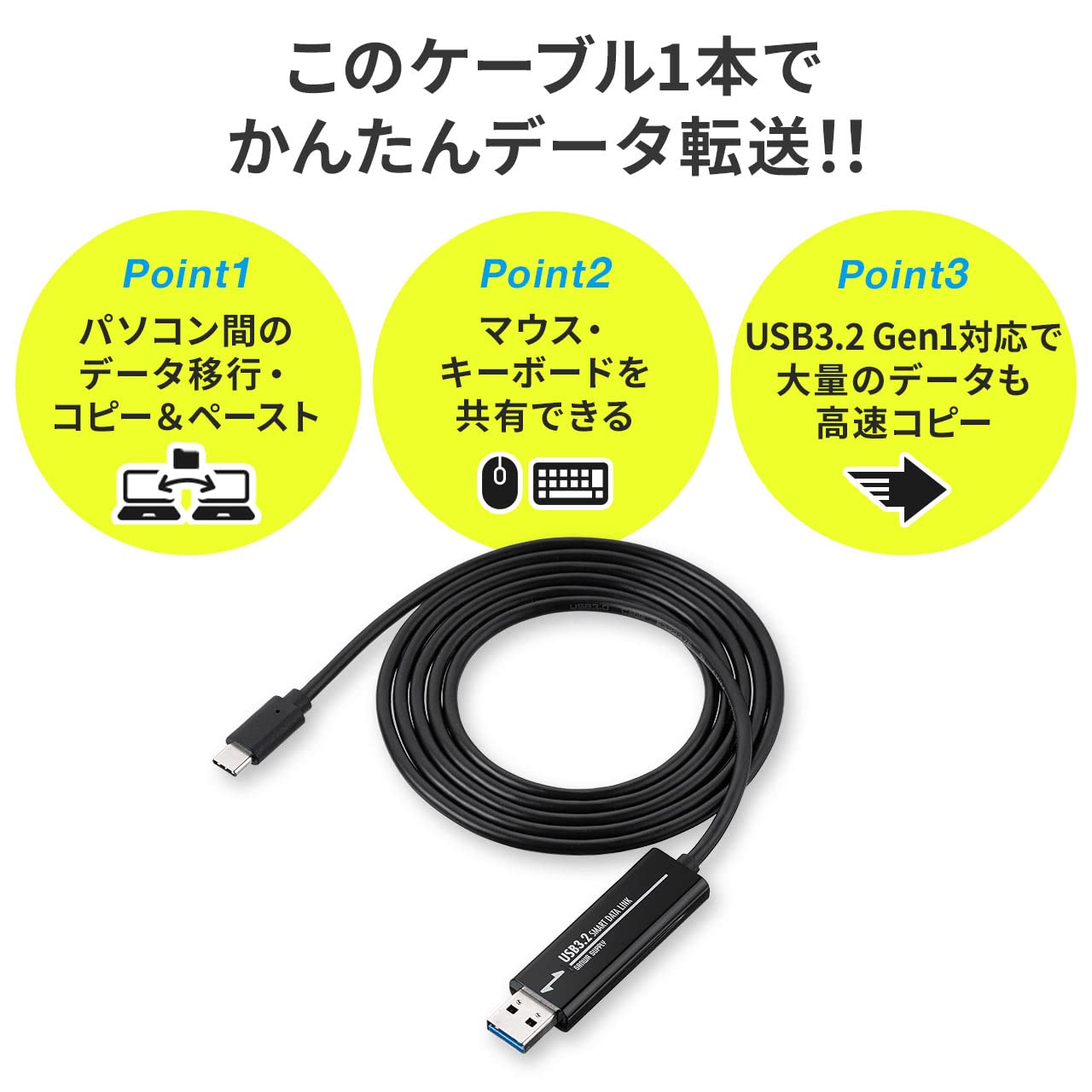 【完動品】スマートリンクケーブル IZEC-A35 サンワダイレクト リンクケーブル Type-C USB3.2(Gen1) 両対応 1.5m