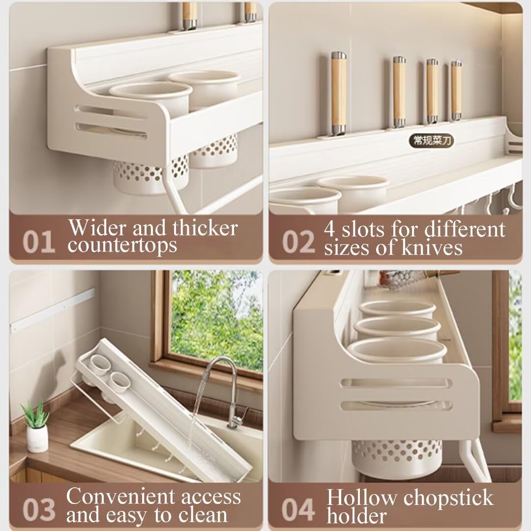 Gewürzregal zur Wandmontage, für Küche, Mehrzweck-Besteckhalter und Utensilienregal, geeignet für Küchen, Restaurants und Bars, 70 cm, Weiß