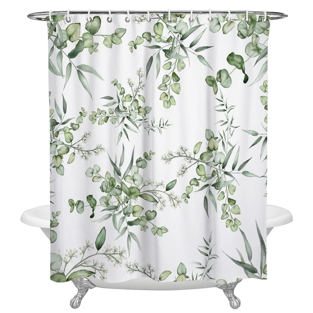 MOBYGKFY Leaves Watercolor Shower Curtains Waterproof Polyester Bath Curtain Bathroom Decor