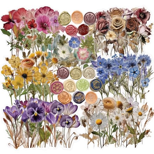 450 Pcs Flower Stickers for Scrapbook Supplies Dried Pressed Flowers Scrapbook Natural Flower Stickers for Scrapbooking Planner Junk Journal Bullet Journal