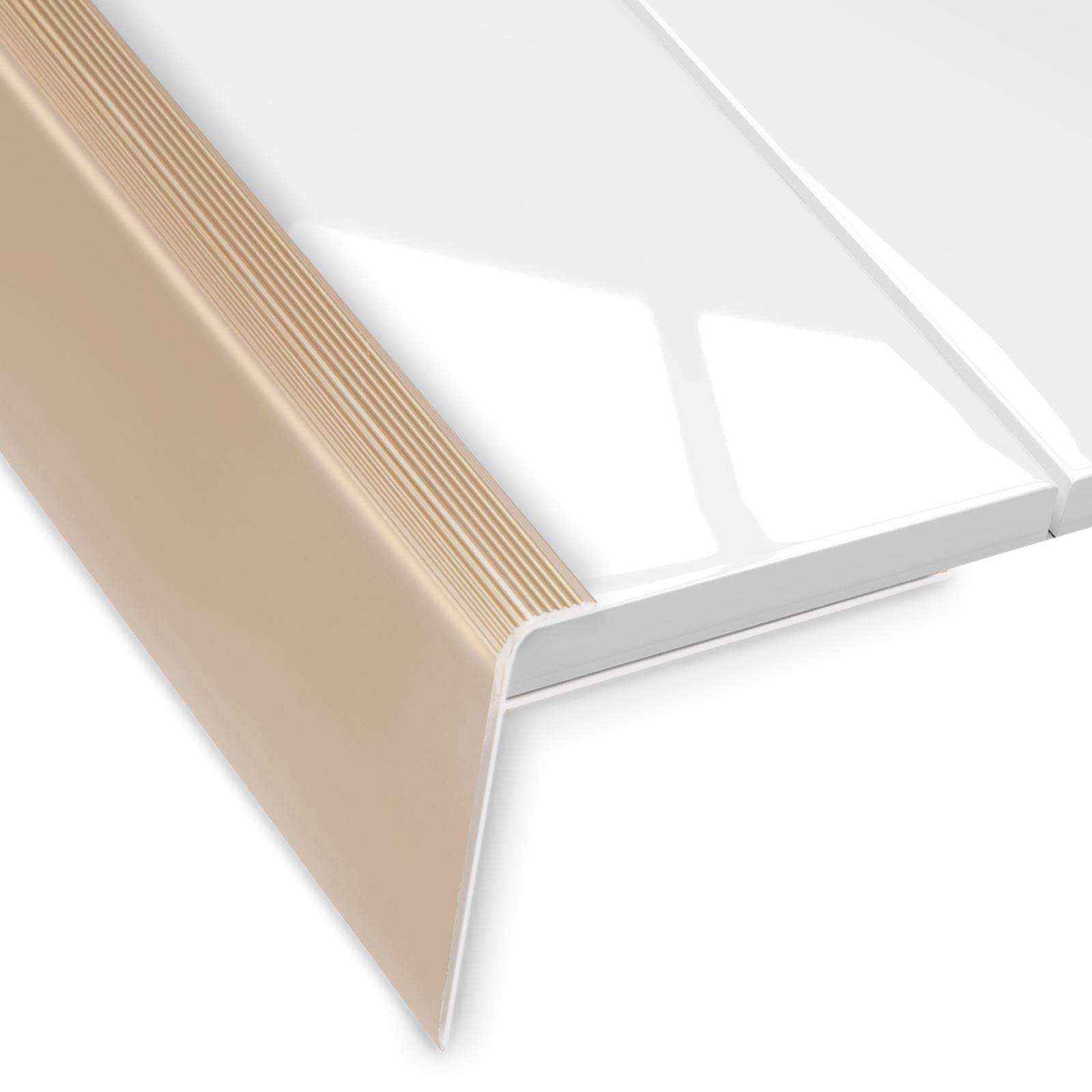 Floordirekt Safety Trapprofiel, F-vorm, traprandprofiel, voor vloerbekleding met 7-8 mm hoogte, 12 stuks, inclusief montagemateriaal, lengte 100 cm, hoogte 53 mm, goud