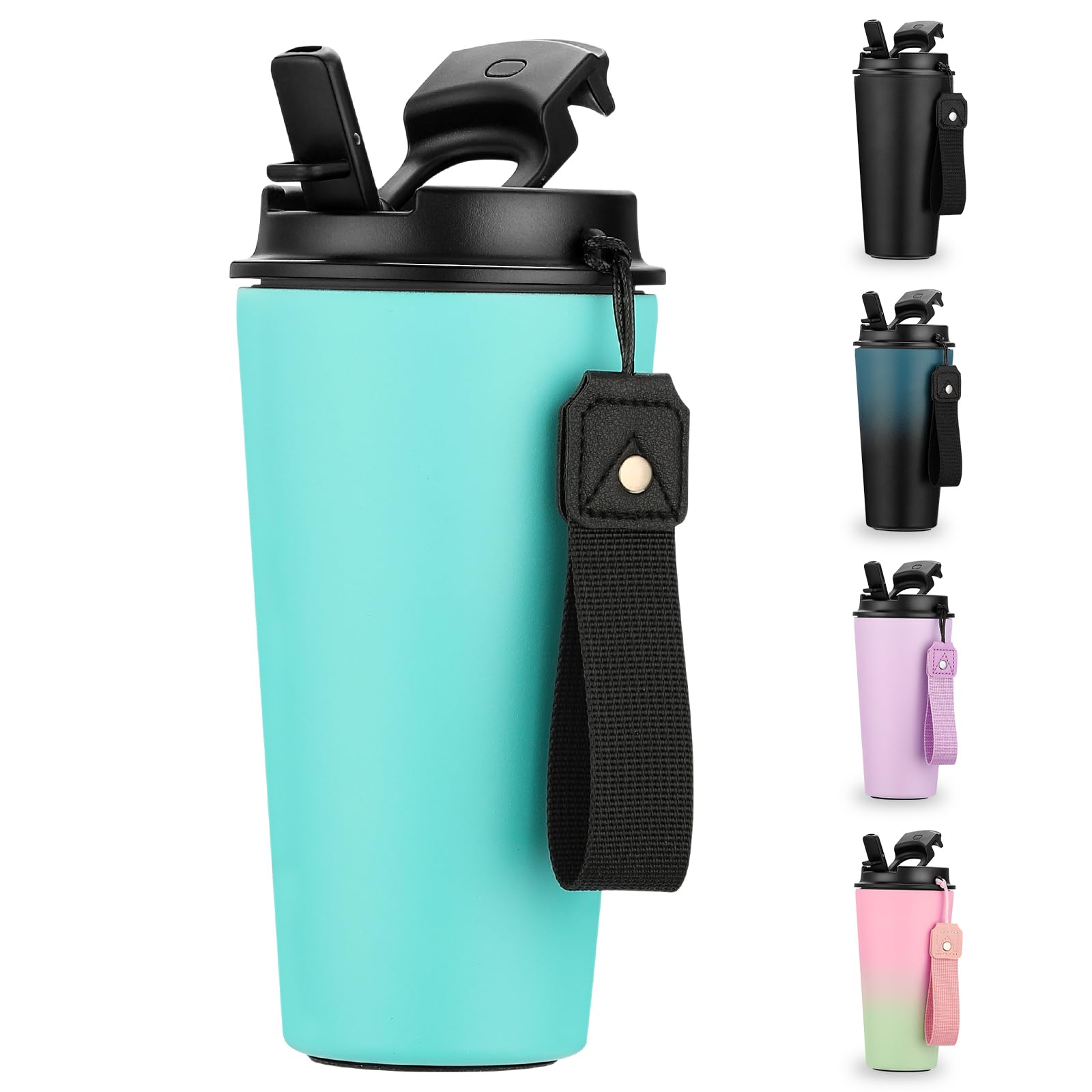 WEREWOLVES16oz Insulated Coffee Mug with 2-in-1 Lid and Straw, 100% Leak Proof Travel Coffee Mug, Reusable Coffee Tumbler, Double Walled Stainless Steel Coffee Cup (Mint Green)