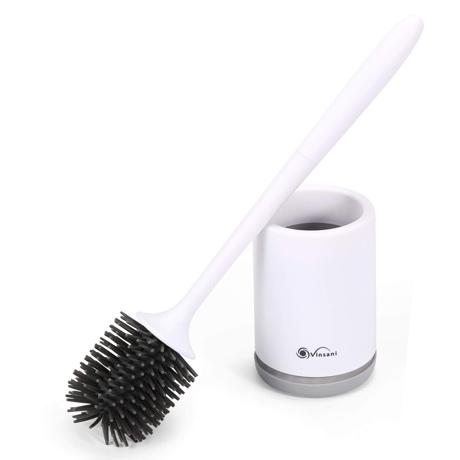Deep Cleaner Rubber Toilet Brush with Quick Drying Holder Set Bathroom - Grey